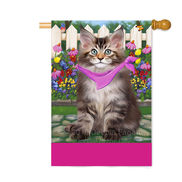 Personalized Spring Floral Maine Coon Cat Custom House Flag FLG-DOTD-A62969