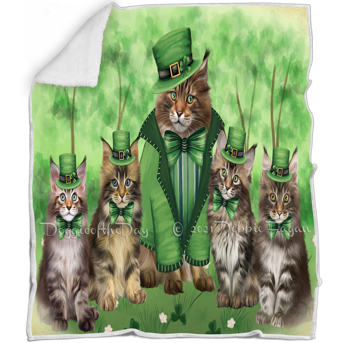 St. Patricks Day Irish Portrait Maine Coon Cats Blanket BLNKT132825