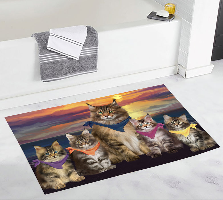 Family Sunset Portrait Maine Coon Cats Bath Mat