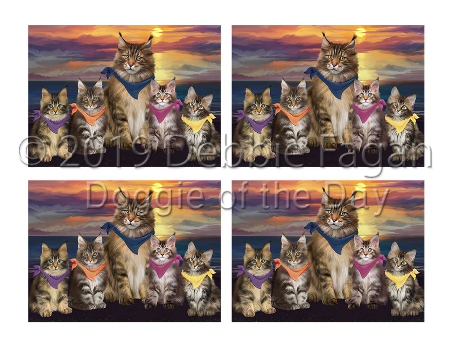 Family Sunset Portrait Maine Coon Cats Placemat