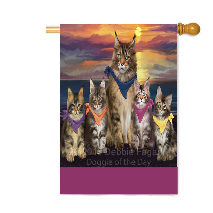 Personalized Family Sunset Portrait Maine Coon Cats Custom House Flag FLG-DOTD-A60668