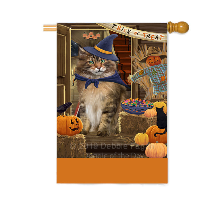 Personalized Enter at Own Risk Trick or Treat Halloween Maine Coon Cat Custom House Flag FLG-DOTD-A59692