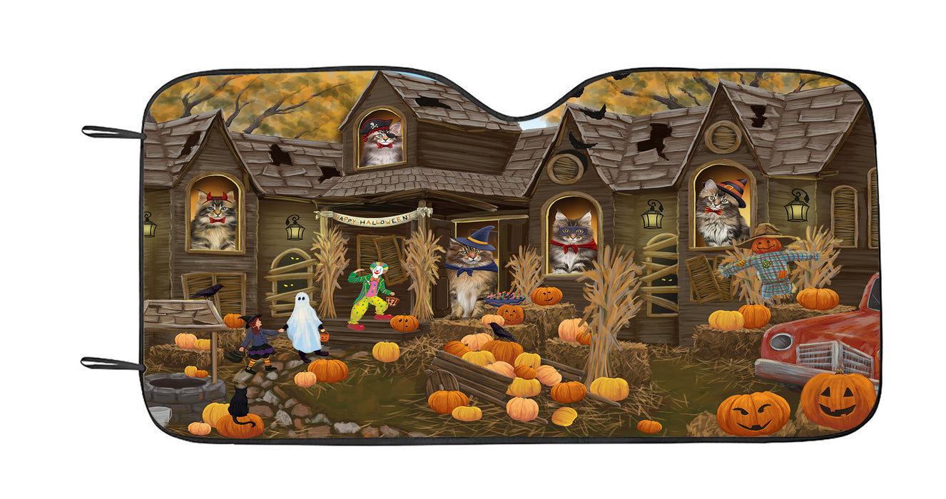 Haunted House Halloween Trick or Treat Maine Coon Cats Car Sun Shade