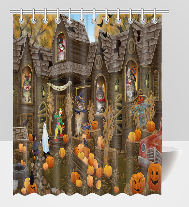 Haunted House Halloween Trick or Treat Maine Coon Cats Shower Curtain