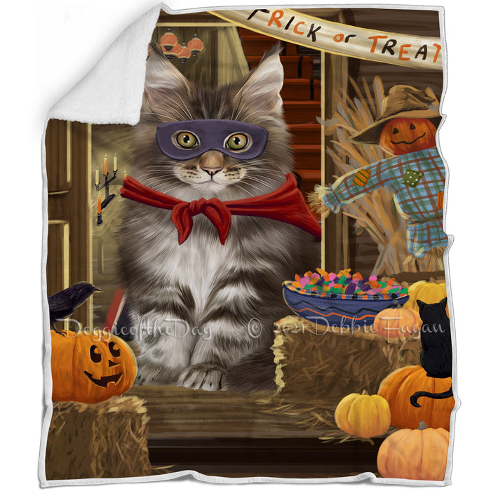 Enter at Own Risk Trick or Treat Halloween Maine Coon Cat Blanket BLNKT96006