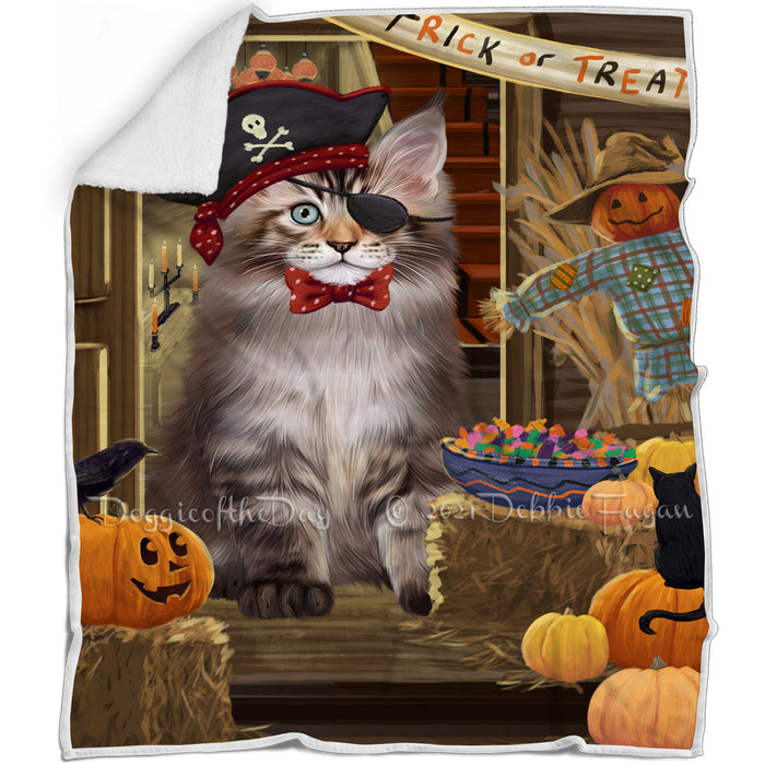 Enter at Own Risk Trick or Treat Halloween Maine Coon Cat Blanket BLNKT96015