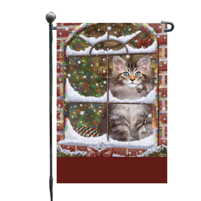 Personalized Please Come Home For Christmas Maine Coon Cat Sitting In Window Custom Garden Flags GFLG-DOTD-A60177