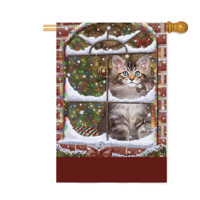 Personalized Please Come Home For Christmas Maine Coon Cat Sitting In Window Custom House Flag FLG-DOTD-A60233