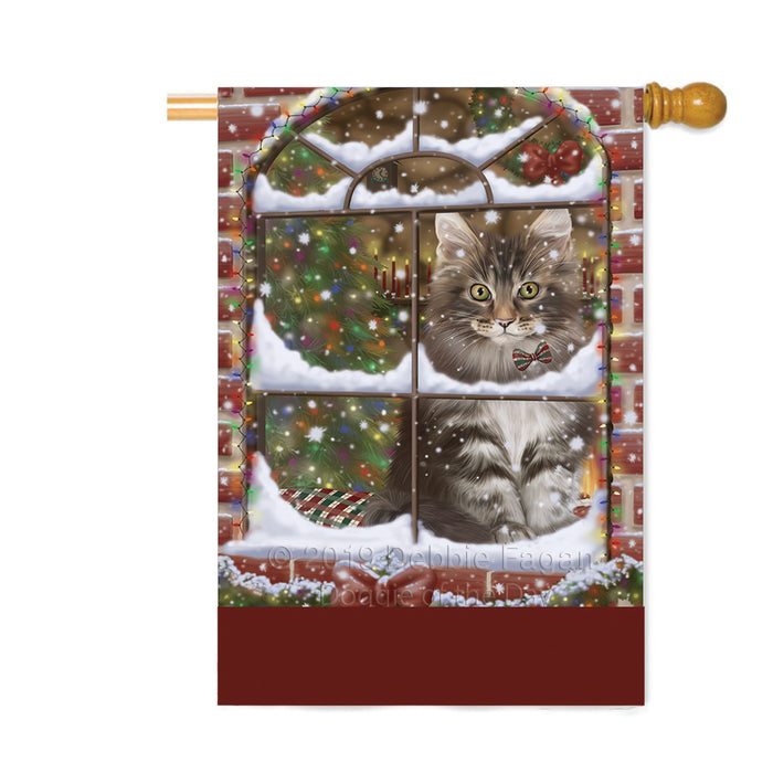 Personalized Please Come Home For Christmas Maine Coon Cat Sitting In Window Custom House Flag FLG-DOTD-A60234