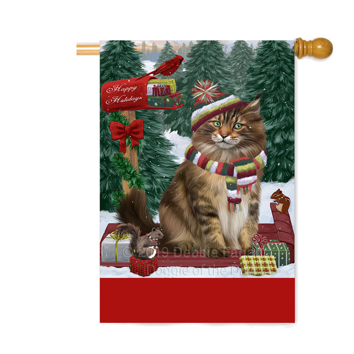 Personalized Merry Christmas Woodland Sled Maine Coon Cat Custom House Flag FLG-DOTD-A61680