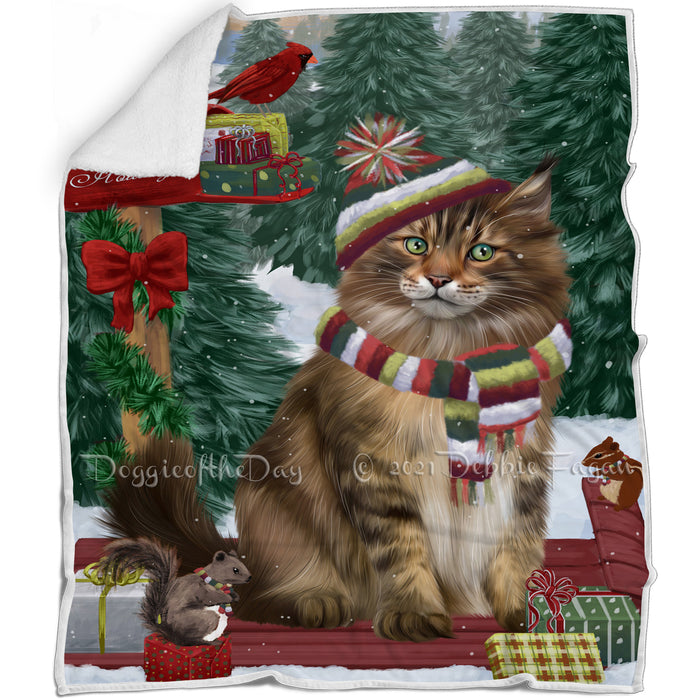 Merry Christmas Woodland Sled Maine Coon Cat Blanket BLNKT114132