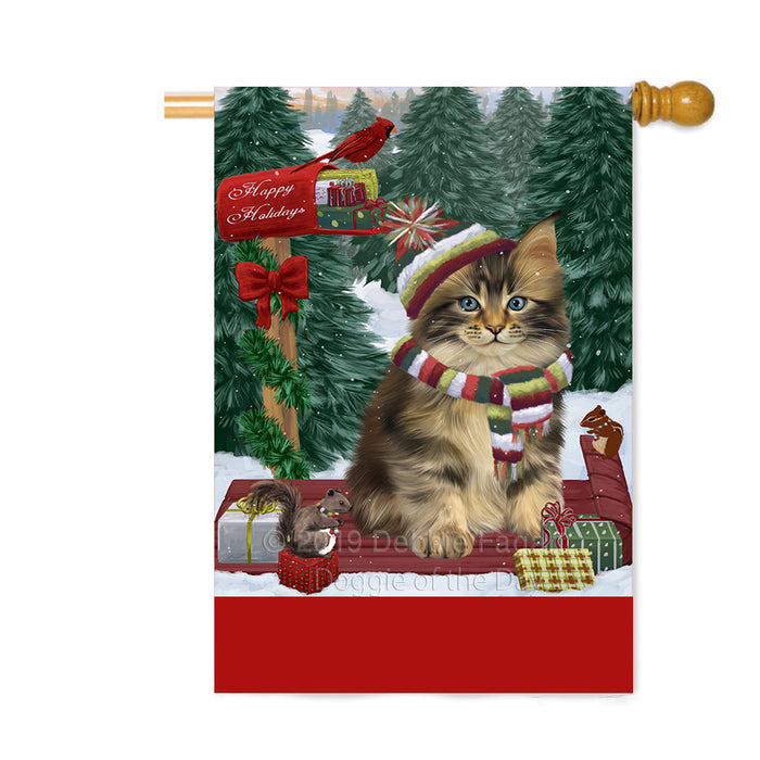 Personalized Merry Christmas Woodland Sled Maine Coon Cat Custom House Flag FLG-DOTD-A61681