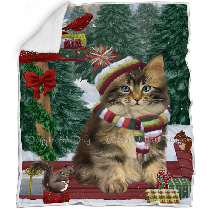 Merry Christmas Woodland Sled Maine Coon Cat Blanket BLNKT114141