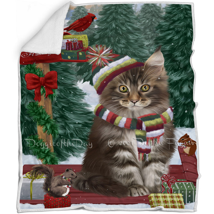 Merry Christmas Woodland Sled Maine Coon Cat Blanket BLNKT114150