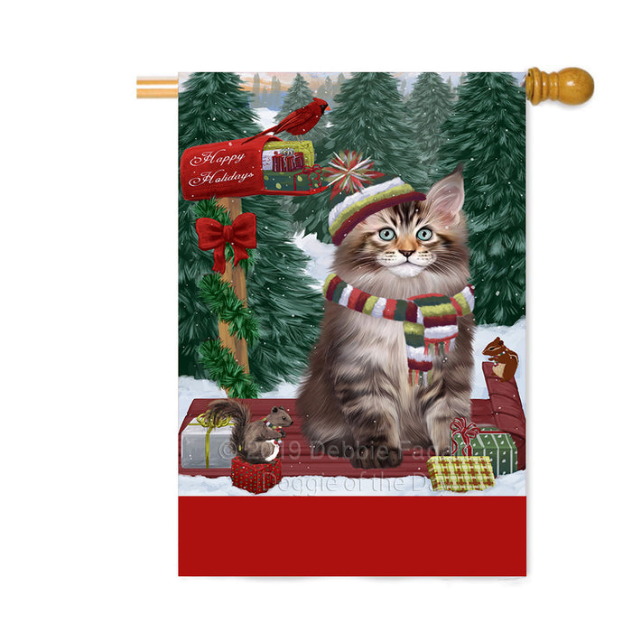 Personalized Merry Christmas Woodland Sled Maine Coon Cat Custom House Flag FLG-DOTD-A61683