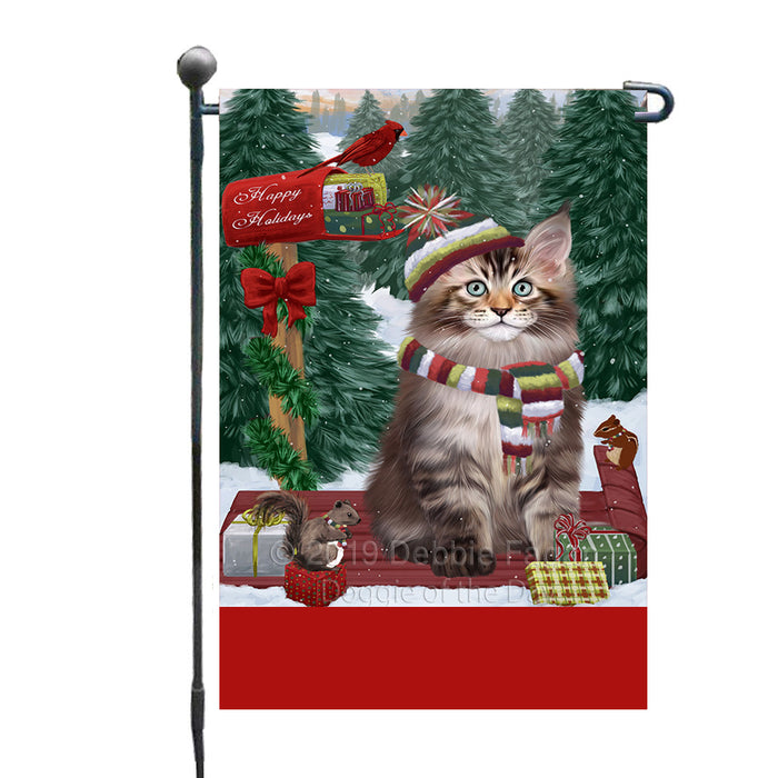 Personalized Merry Christmas Woodland Sled  Maine Coon Cat Custom Garden Flags GFLG-DOTD-A61627