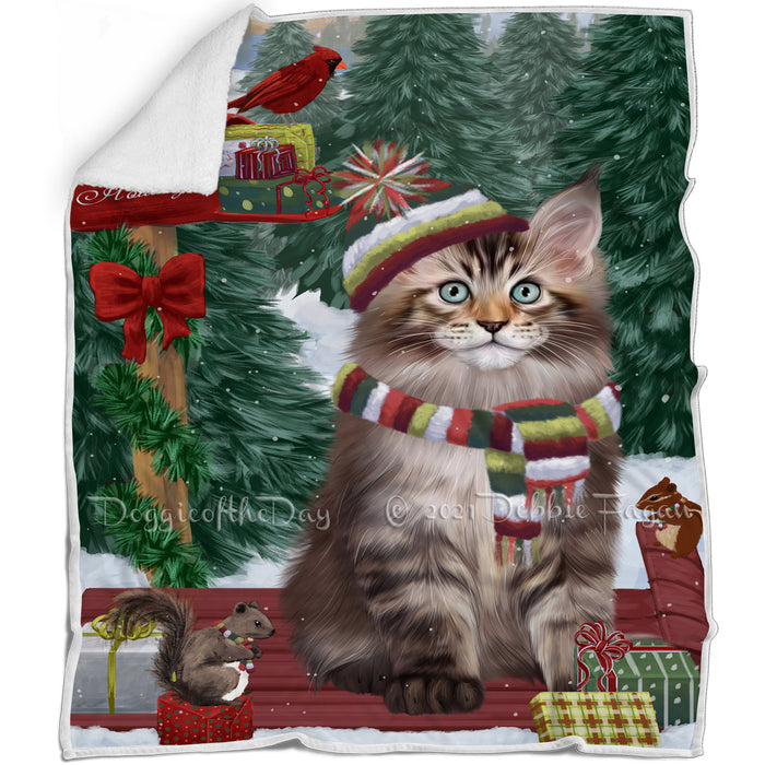 Merry Christmas Woodland Sled Maine Coon Cat Blanket BLNKT114159