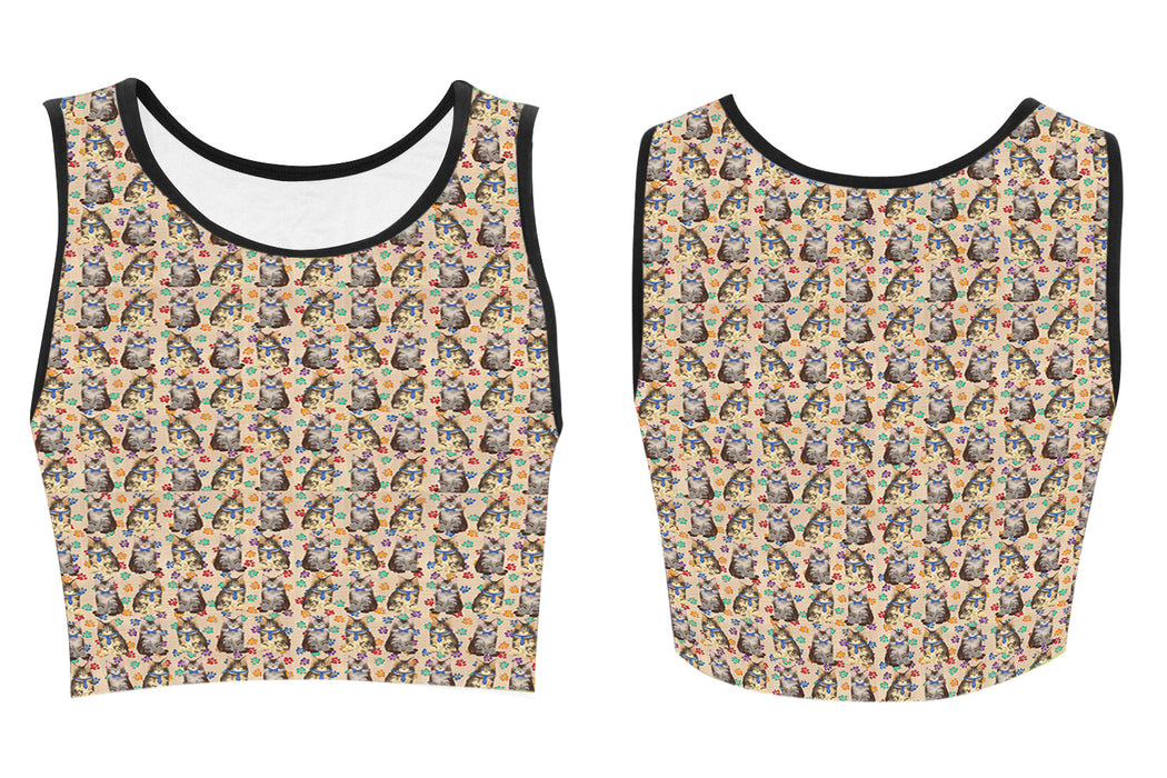 Rainbow Paw Print Maine Coon Cats Blue Women's Crop Top