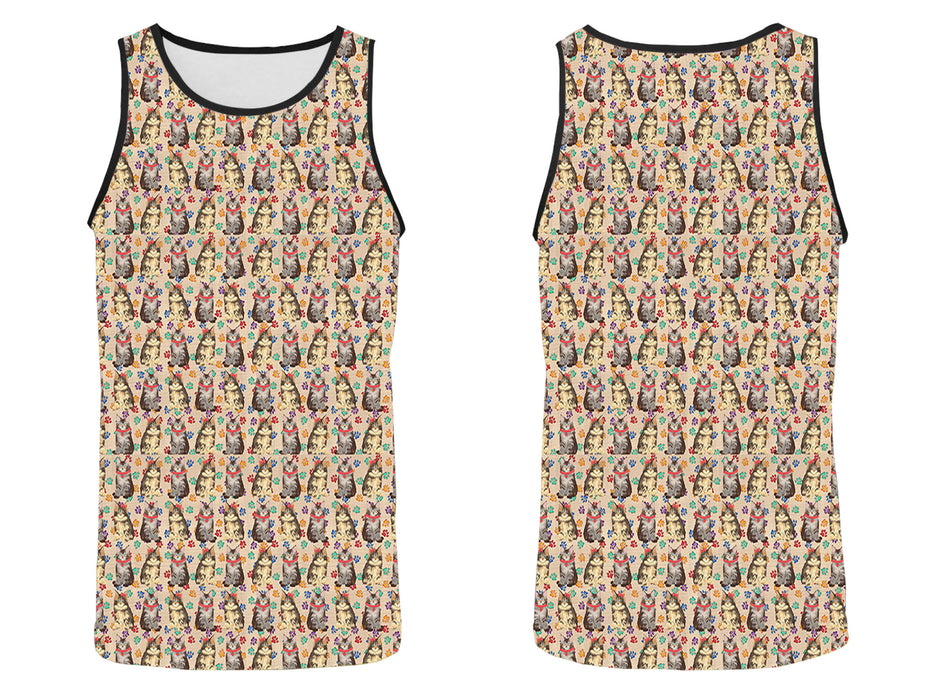 Rainbow Paw Print Maine Coon Cats Red All Over Print   Men's Tank Top