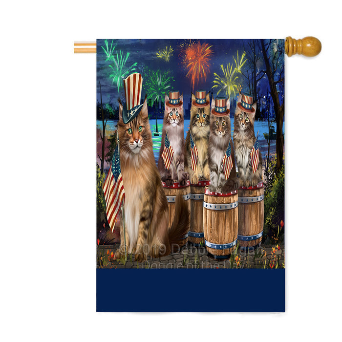 Personalized 4th of July Firework Maine Coon Cats Custom House Flag FLG-DOTD-A58030