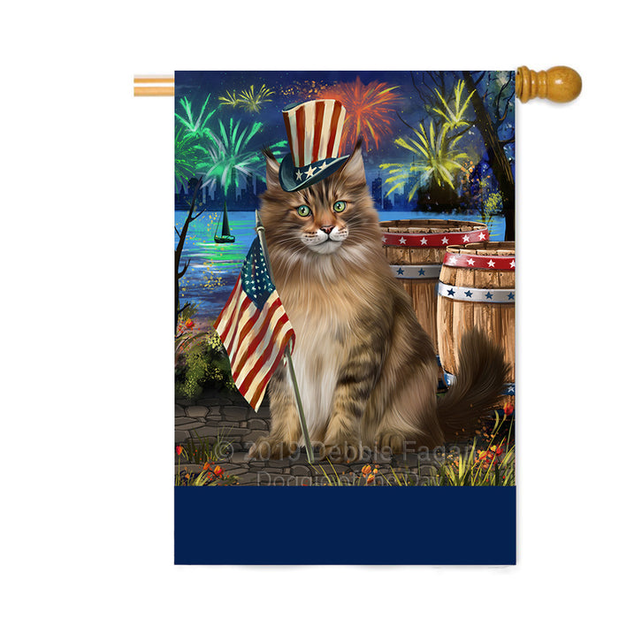 Personalized 4th of July Firework Maine Coon Cat Custom House Flag FLG-DOTD-A58031