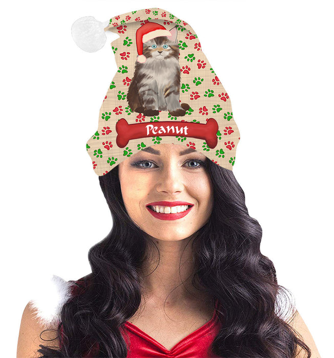 Pet Name Personalized Christmas Paw Print Maine Coon Cats Santa Hat