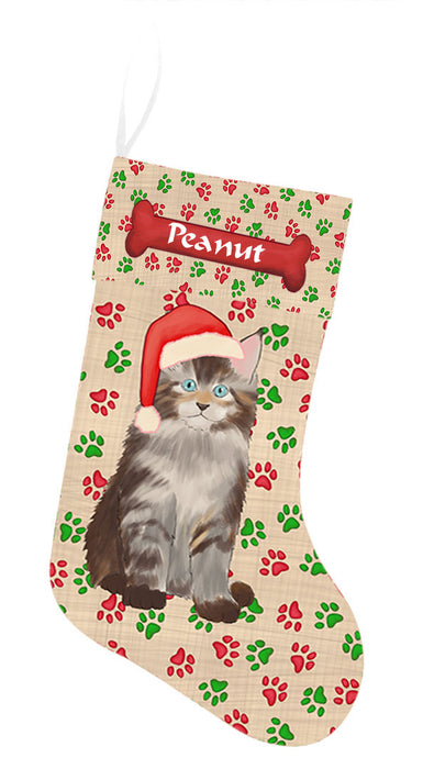 Pet Name Personalized Christmas Paw Print Maine Coon Cats Stocking