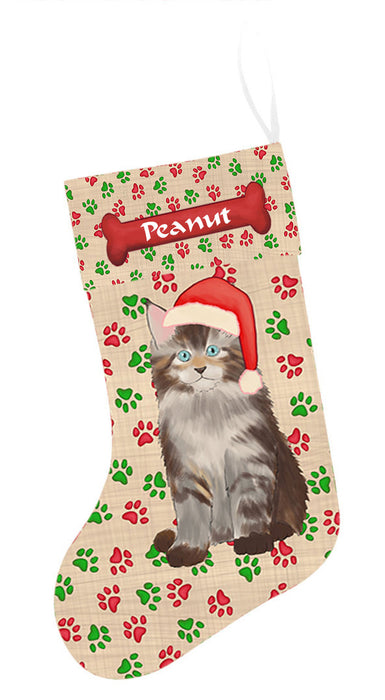 Pet Name Personalized Christmas Paw Print Maine Coon Cats Stocking