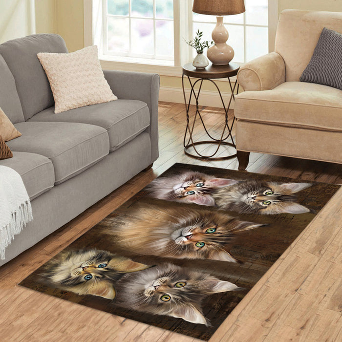 Rustic Maine Coon Cats Area Rug