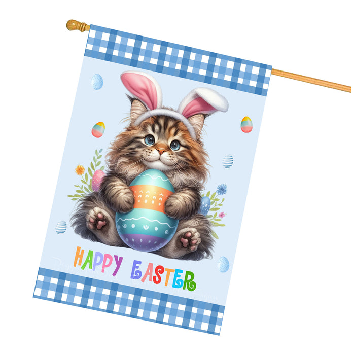 Maine Coon Cat Easter Day House Flags with Multi Design - Double Sided Easter Festival Gift for Home Decoration  - Holiday Cats Flag Decor 28" x 40"