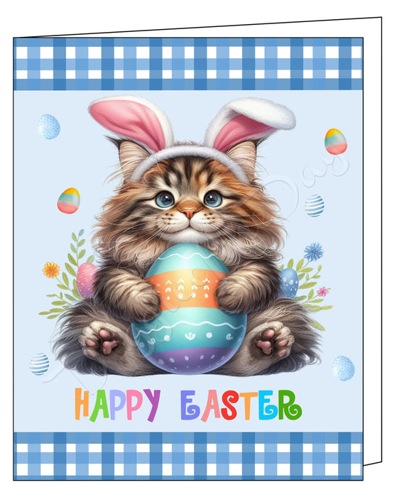 Maine Coon Cat Easter Day Greeting Cards and Note Cards with Envelope - Easter Invitation Card with Multi Design Pack