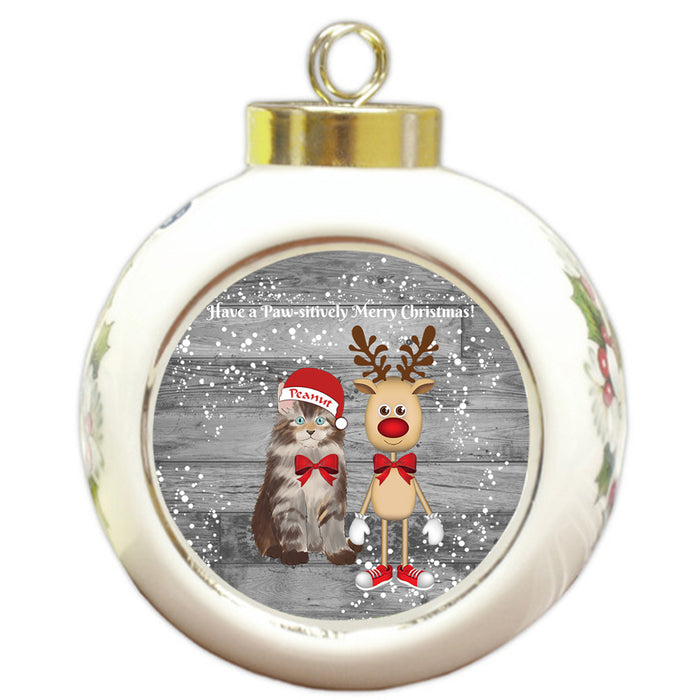 Custom Personalized Maine Coon Cat Reindeer and Pooch Christmas Round Ball Ornament