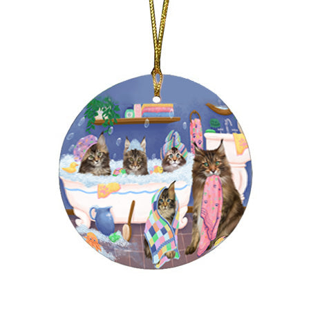 Rub A Dub Dogs In A Tub Maine Coons Cat Round Flat Christmas Ornament RFPOR57157