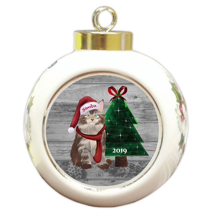 Custom Personalized Maine Coon Cat Glassy Classy Christmas Round Ball Ornament
