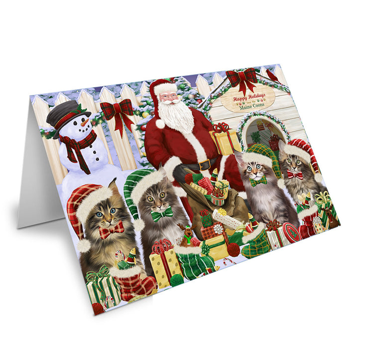 Christmas Dog House Maine Coons Cat Handmade Artwork Assorted Pets Greeting Cards and Note Cards with Envelopes for All Occasions and Holiday Seasons GCD61850