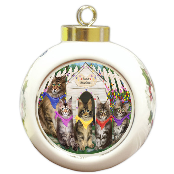 Spring Dog House Maine Coon Cats Round Ball Christmas Ornament RBPOR52211