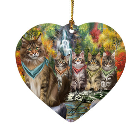 Scenic Waterfall Maine Coons Cat Heart Christmas Ornament HPOR51914