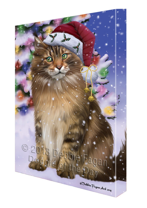 Winterland Wonderland Maine Coon Cat In Christmas Holiday Scenic Background Canvas Print Wall Art Décor CVS101744