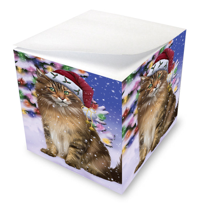 Winterland Wonderland Maine Coon Cat In Christmas Holiday Scenic Background Note Cube NOC55412