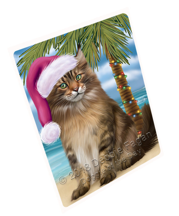 Summertime Happy Holidays Christmas Maine Coon Cat on Tropical Island Beach Large Refrigerator / Dishwasher Magnet RMAG88290
