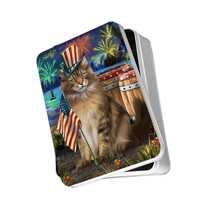 4th of July Independence Day Firework Maine Coon Cat Photo Storage Tin PITN53995