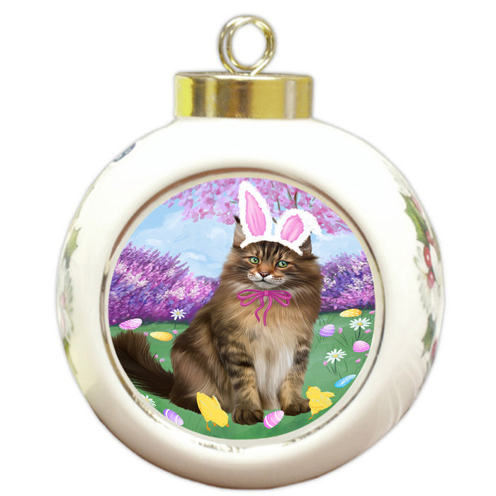 Easter Holiday Maine Coon Cat Round Ball Christmas Ornament RBPOR57317