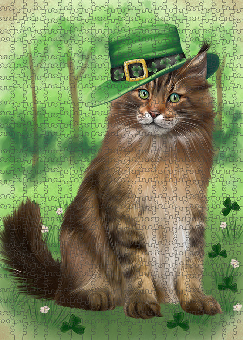 St. Patricks Day Irish Portrait Maine Coon Cat Portrait Jigsaw Puzzle for Adults Animal Interlocking Puzzle Game Unique Gift for Dog Lover's with Metal Tin Box PZL063