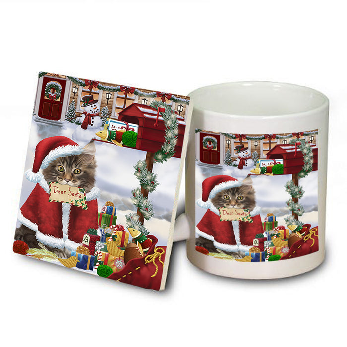 Maine Coon Cat Dear Santa Letter Christmas Holiday Mailbox Mug and Coaster Set MUC53536