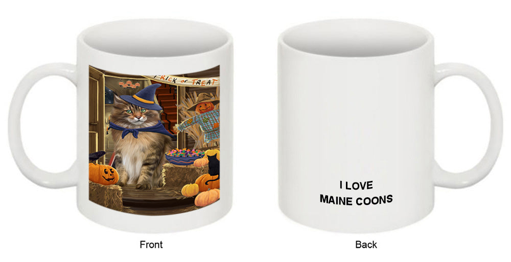 Enter at Own Risk Trick or Treat Halloween Maine Coon Cat Coffee Mug MUG48582