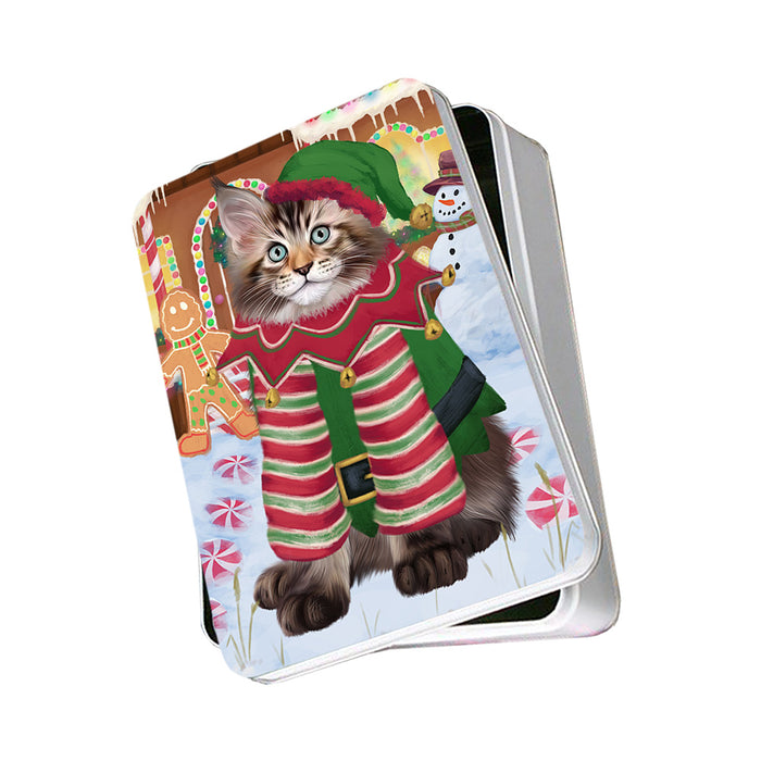 Christmas Gingerbread House Candyfest Maine Coon Cat Photo Storage Tin PITN56389