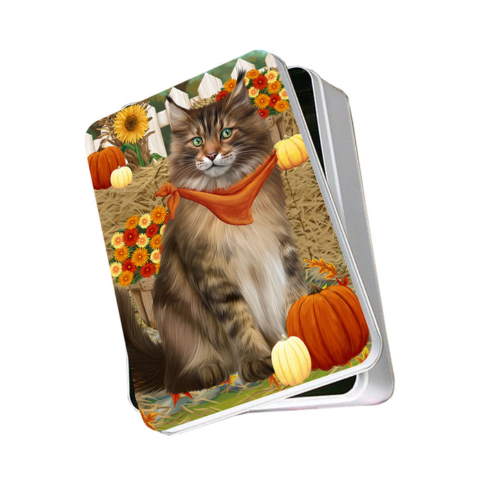 Fall Autumn Greeting Maine Coon Cat with Pumpkins Photo Storage Tin PITN52338