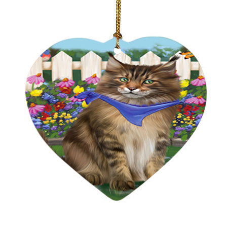 Spring Floral Maine Coon Cat Heart Christmas Ornament HPOR52267