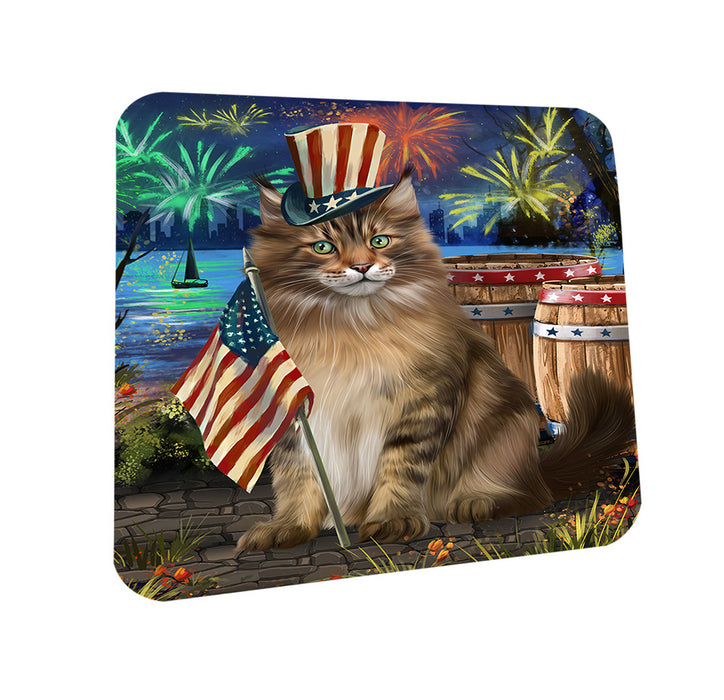 4th of July Independence Day Firework Maine Coon Cat Coasters Set of 4 CST54010