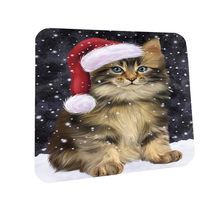 Let it Snow Christmas Holiday Maine Coon Cat Wearing Santa Hat Coasters Set of 4 CST54267